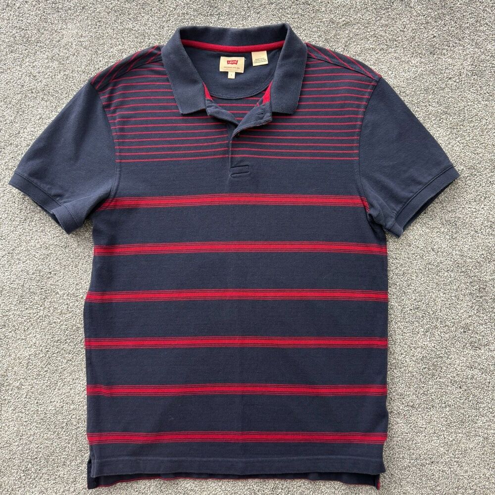 Levis Mens L Navy/Red Striped Short Sleeve Cotton Polo Shirt